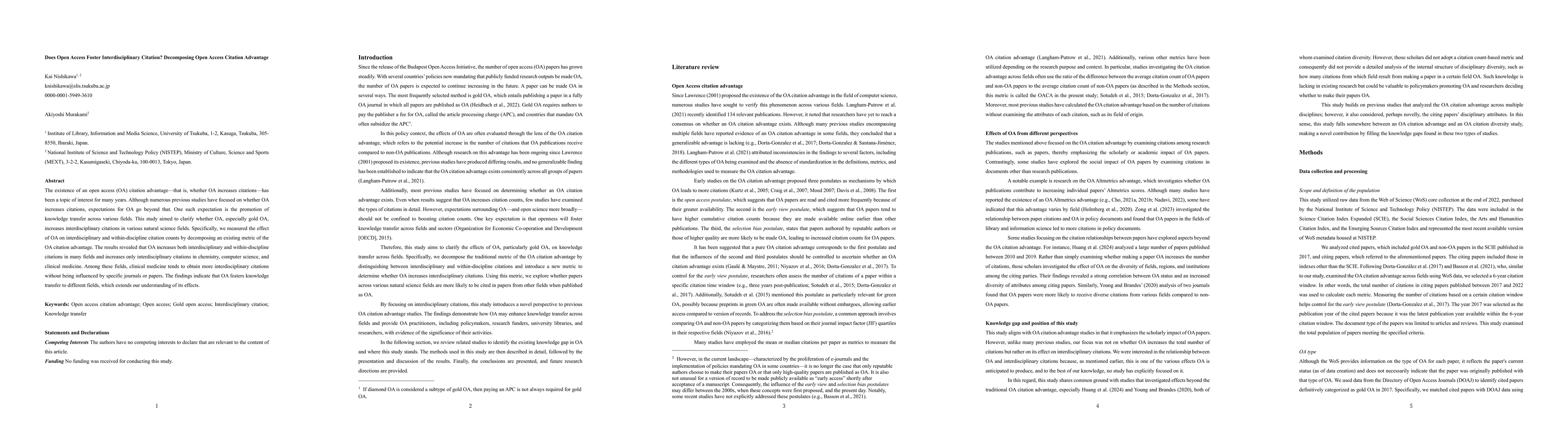Thumbnail for Does Open Access Foster Interdisciplinary Citation? Decomposing Open
  Access Citation Advantage