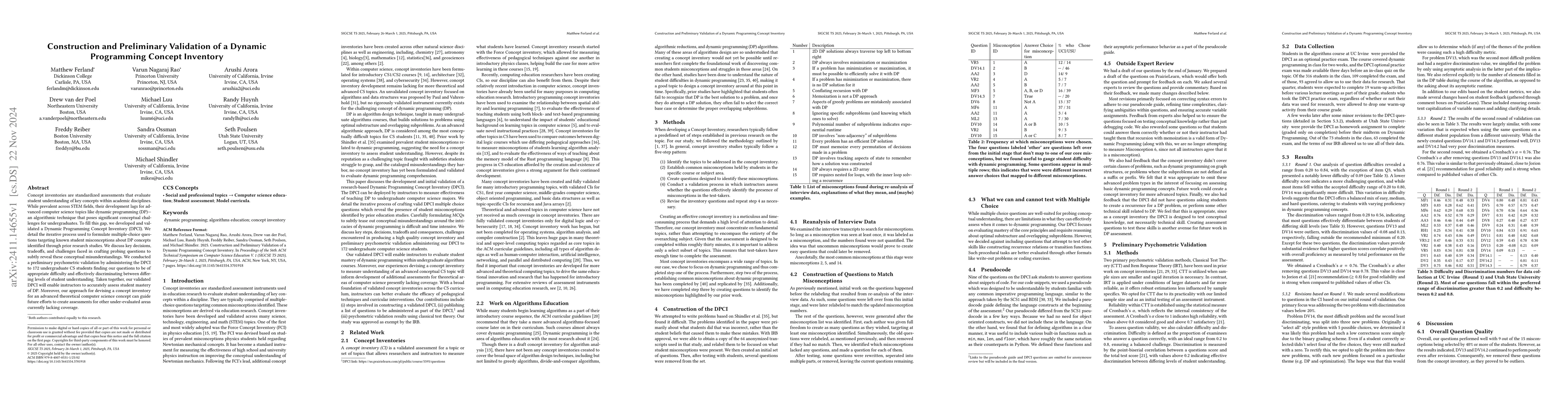 Thumbnail for Construction and Preliminary Validation of a Dynamic Programming Concept
  Inventory
