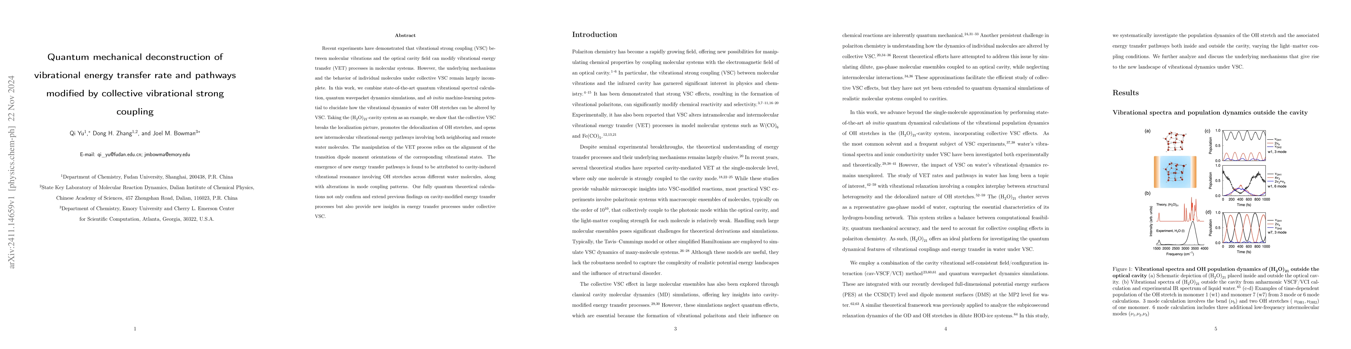 Thumbnail for Quantum mechanical deconstruction of vibrational energy transfer rate
  and pathways modified by collective vibrational strong coupling