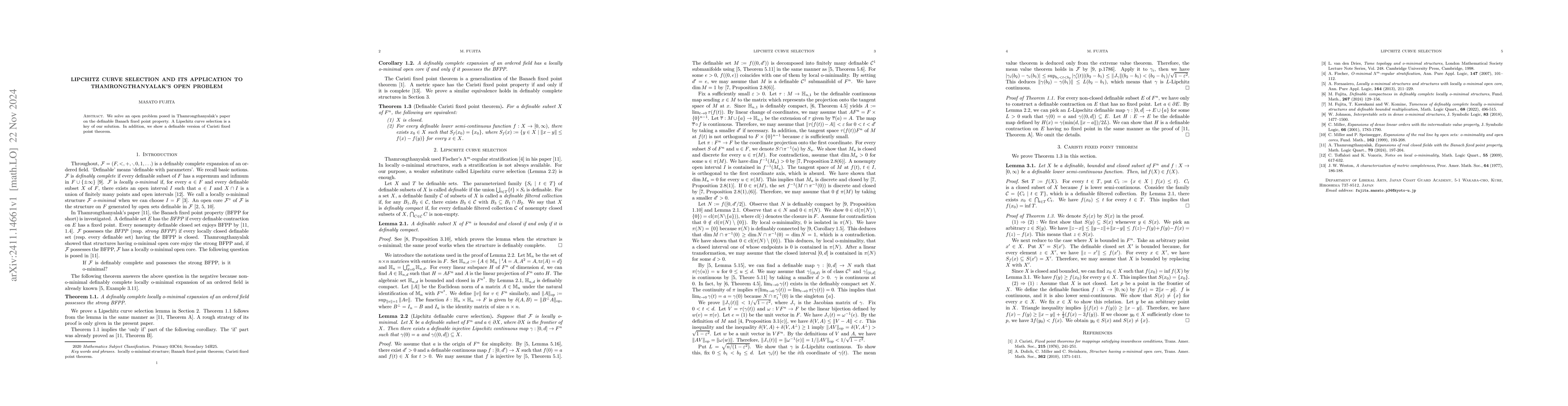 Thumbnail for Lipchitz curve selection and its application to Thamrongthanyalak's open
  problem