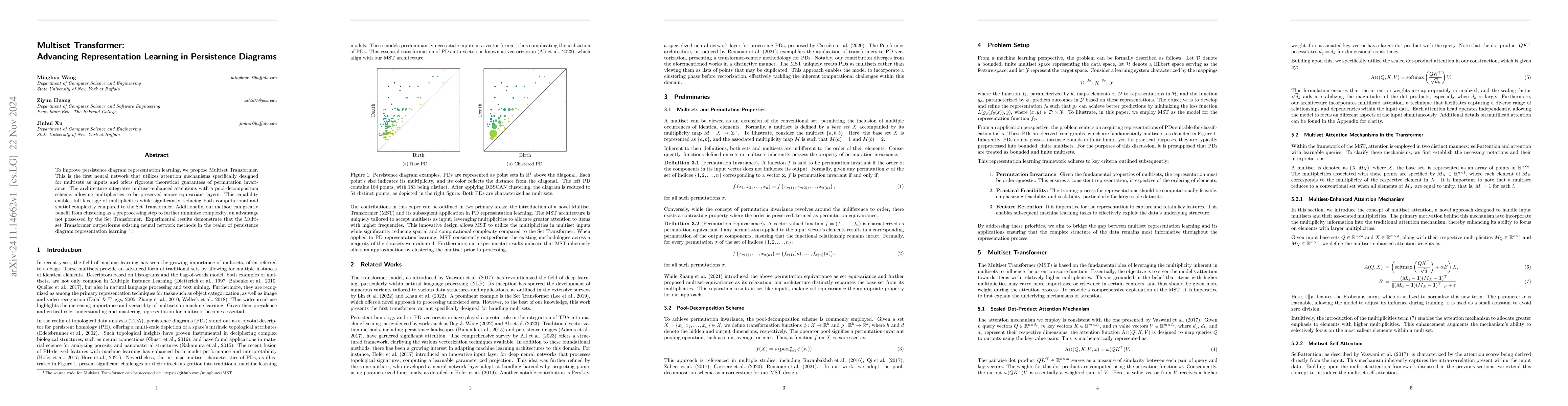 Thumbnail for Multiset Transformer: Advancing Representation Learning in Persistence
  Diagrams