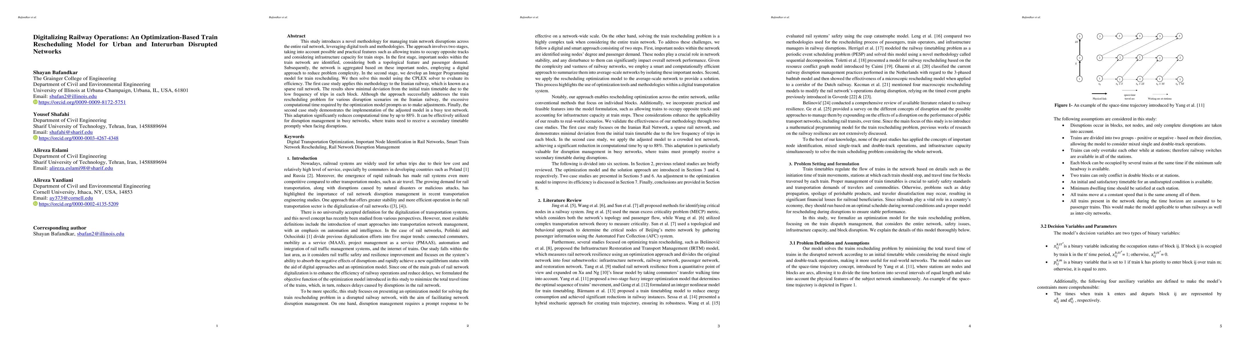 Thumbnail for Digitalizing Railway Operations: An Optimization-Based Train
  Rescheduling Model for Urban and Interurban Disrupted Networks