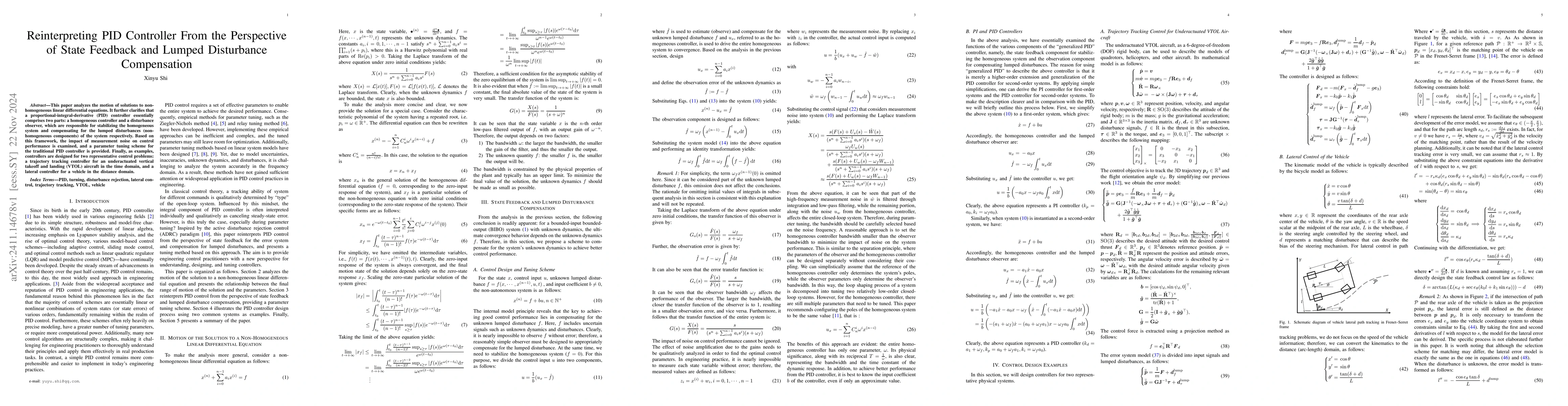 Thumbnail for Reinterpreting PID Controller From the Perspective of State Feedback and
  Lumped Disturbance Compensation
