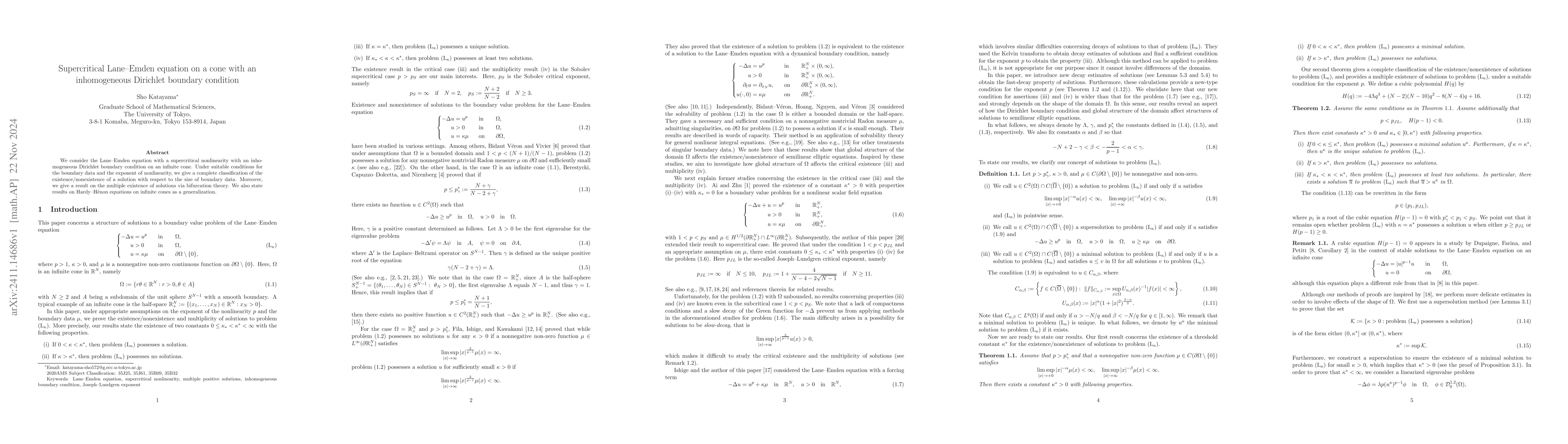 Thumbnail for Supercritical Lane-Emden equation on a cone with an inhomogeneous
  Dirichlet boundary condition