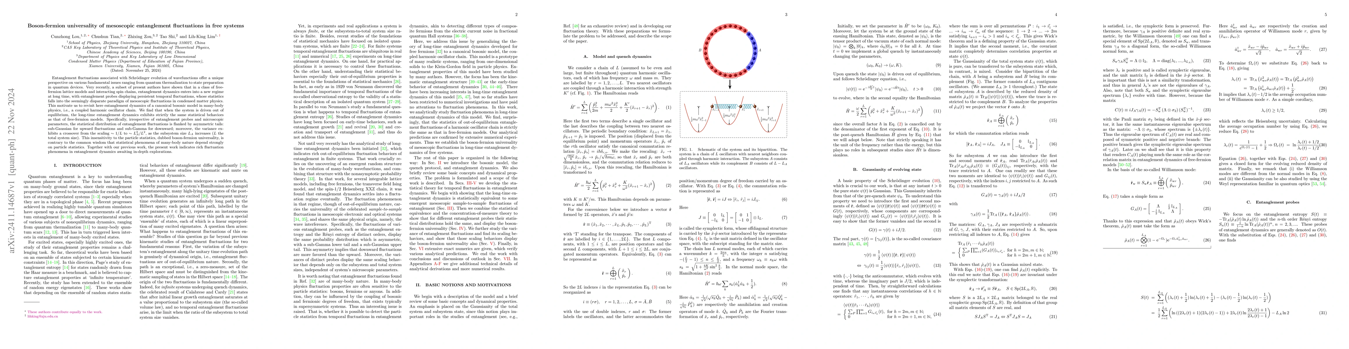 Thumbnail for Boson-fermion universality of mesoscopic entanglement fluctuations in
  free systems