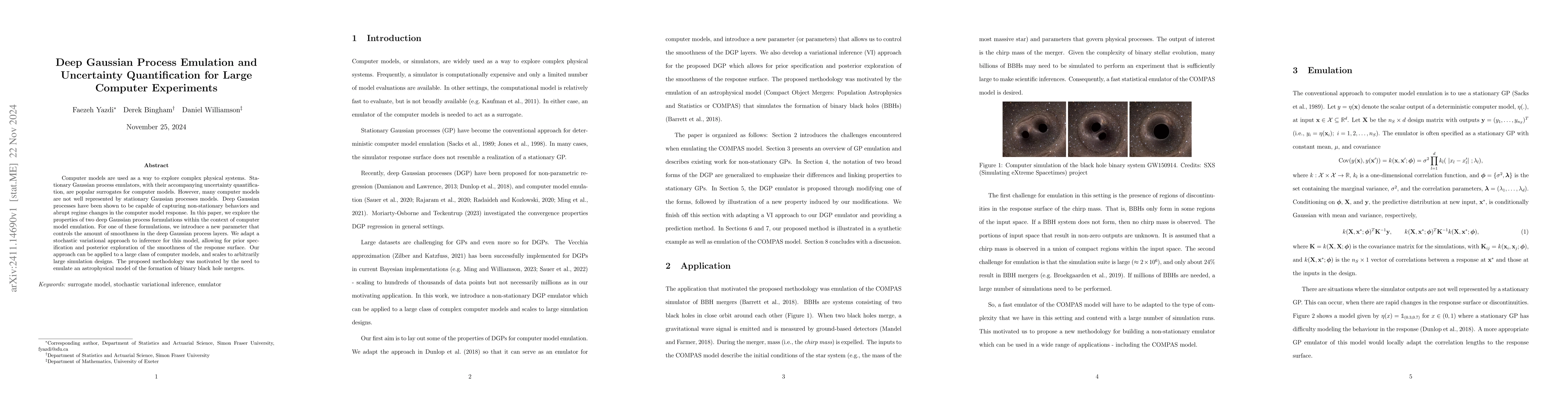 Thumbnail for Deep Gaussian Process Emulation and Uncertainty Quantification for Large
  Computer Experiments