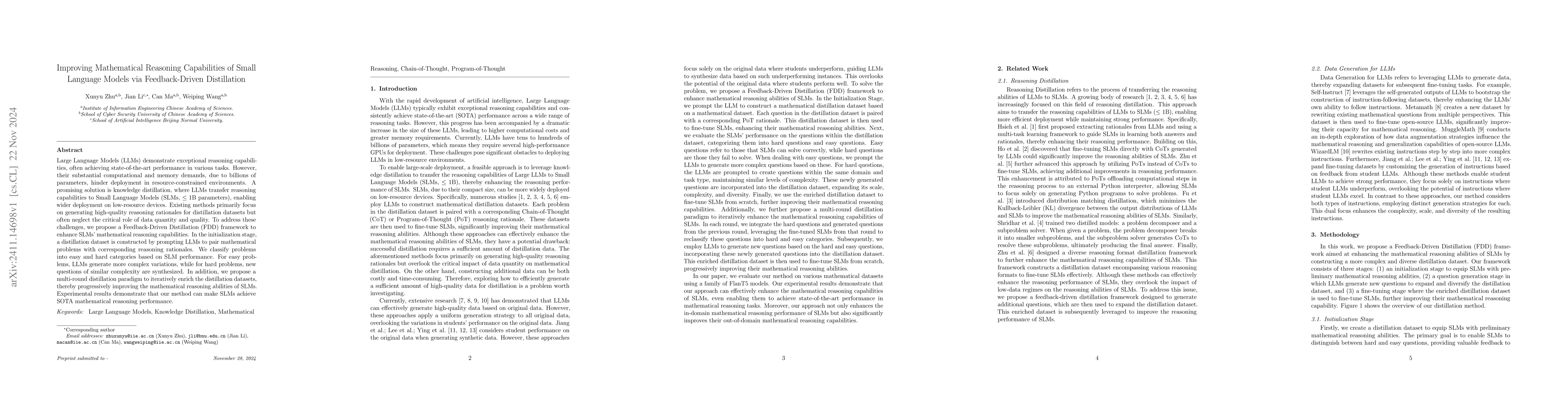 Thumbnail for Improving Mathematical Reasoning Capabilities of Small Language Models
  via Feedback-Driven Distillation