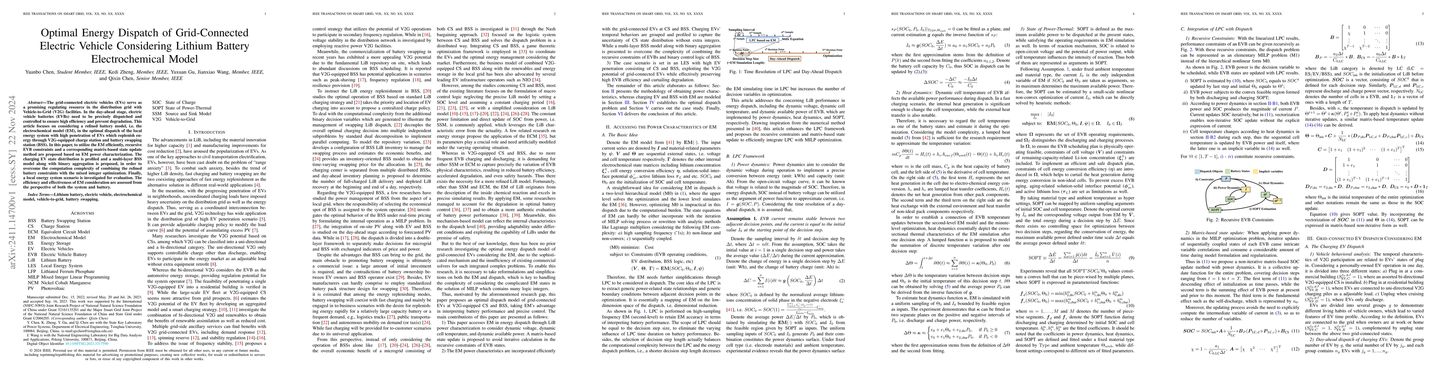 Thumbnail for Optimal Energy Dispatch of Grid-Connected Electric Vehicle Considering
  Lithium Battery Electrochemical Model