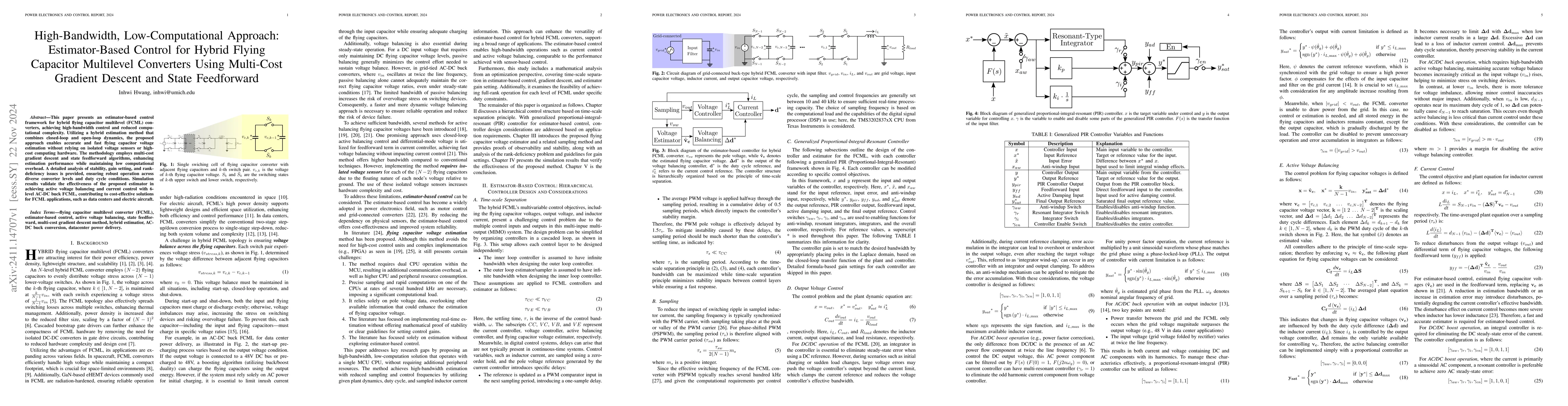 Thumbnail for High-Bandwidth, Low-Computational Approach: Estimator-Based Control for
  Hybrid Flying Capacitor Multilevel Converters Using Multi-Cost Gradient
  Descent and State Feedforward