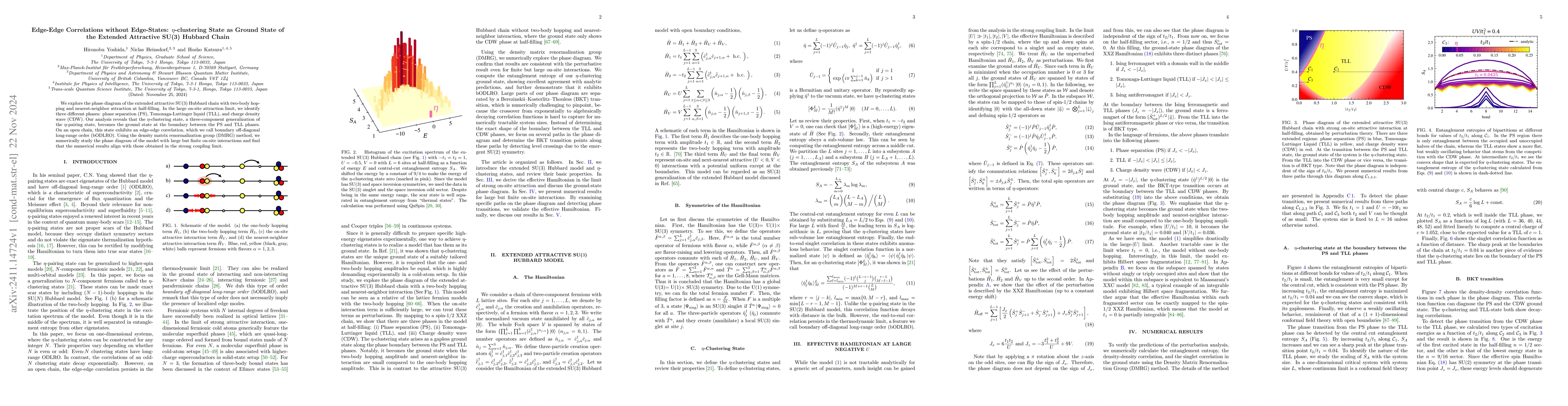 Thumbnail for Edge-Edge Correlations without Edge-States: $η$-clustering State as
  Ground State of the Extended Attractive SU(3) Hubbard Chain