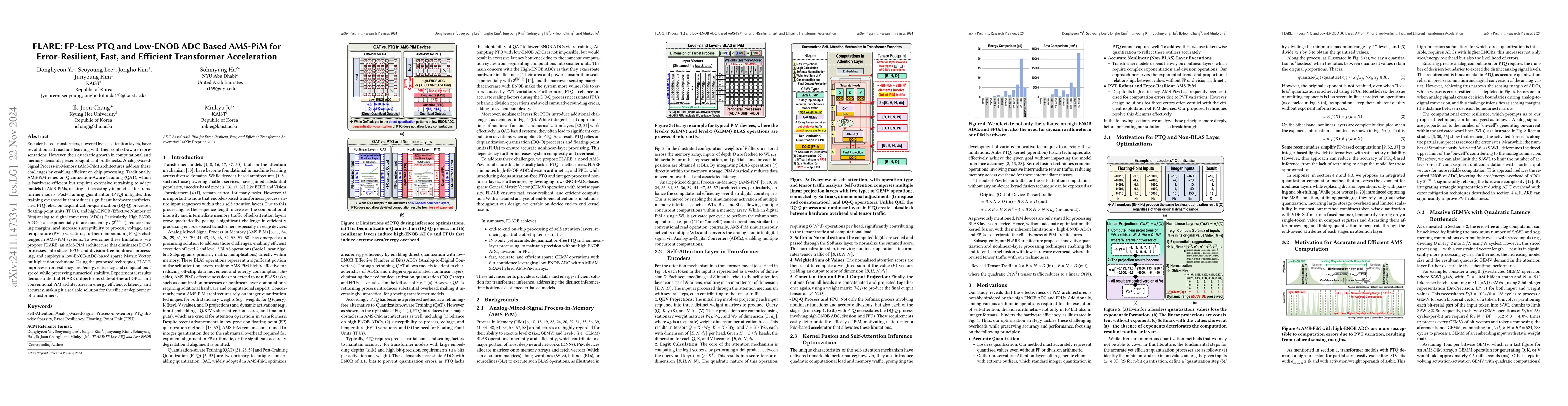 Thumbnail for FLARE: FP-Less PTQ and Low-ENOB ADC Based AMS-PiM for Error-Resilient,
  Fast, and Efficient Transformer Acceleration