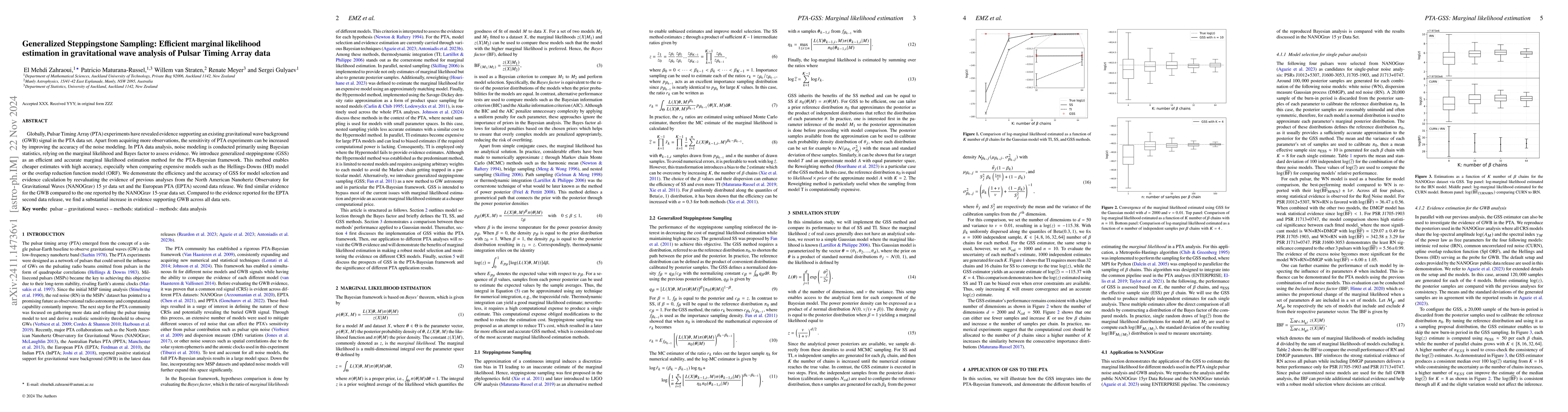 Thumbnail for Generalized Steppingstone Sampling: Efficient marginal likelihood
  estimation in gravitational wave analysis of Pulsar Timing Array data