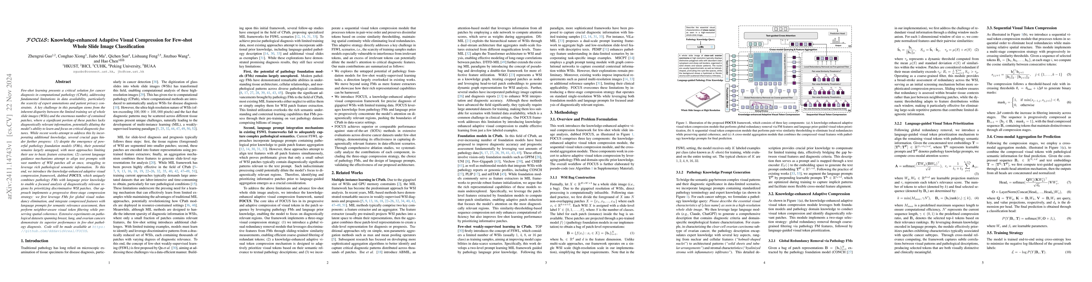Thumbnail for FOCUS: Knowledge-enhanced Adaptive Visual Compression for Few-shot Whole
  Slide Image Classification
