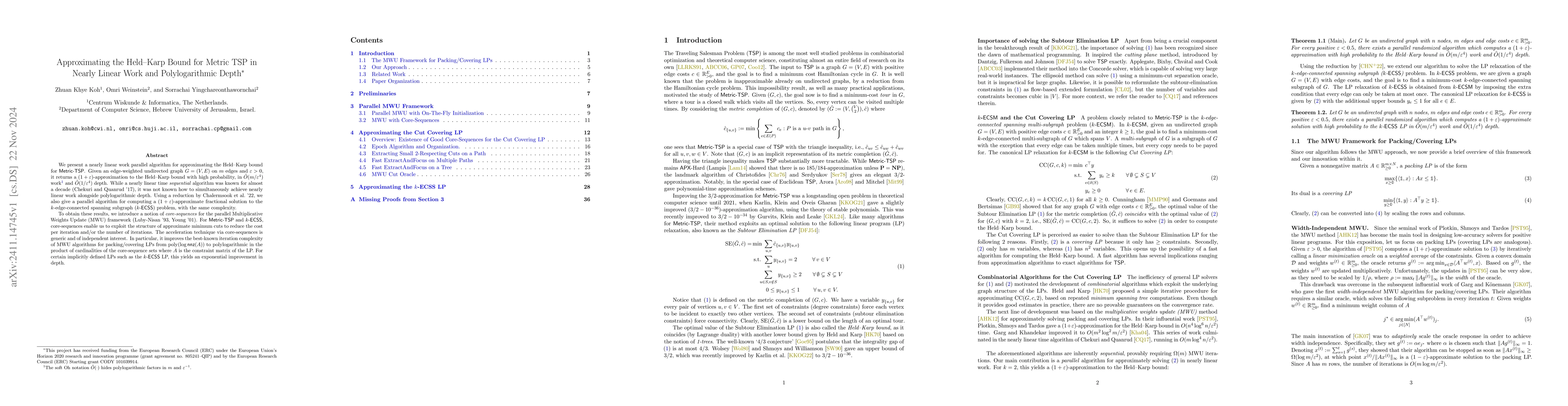 Thumbnail for Approximating the Held-Karp Bound for Metric TSP in Nearly Linear Work
  and Polylogarithmic Depth