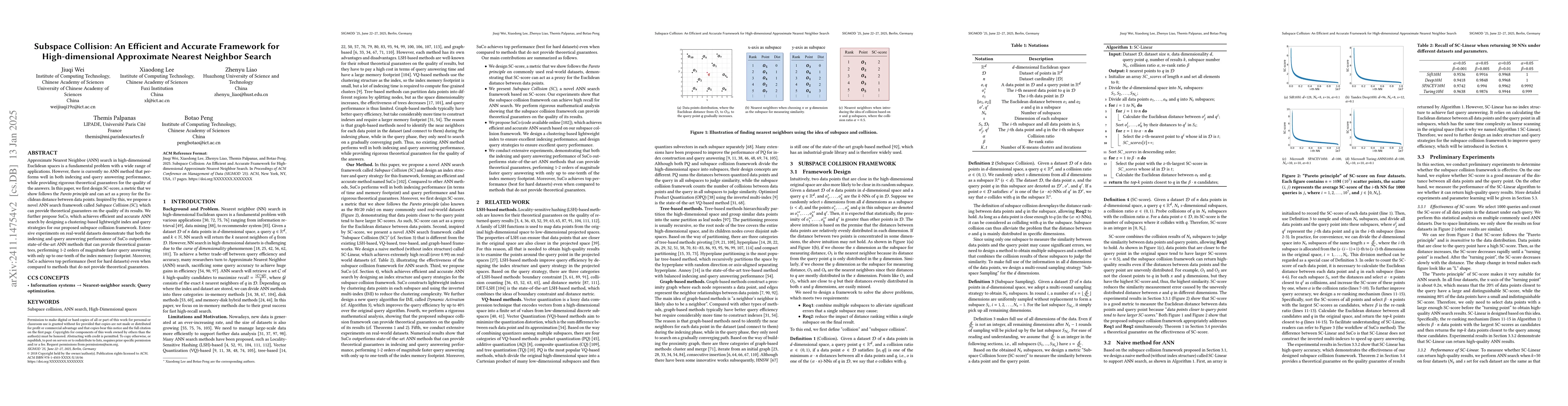 Thumbnail for Subspace Collision: An Efficient and Accurate Framework for
  High-dimensional Approximate Nearest Neighbor Search