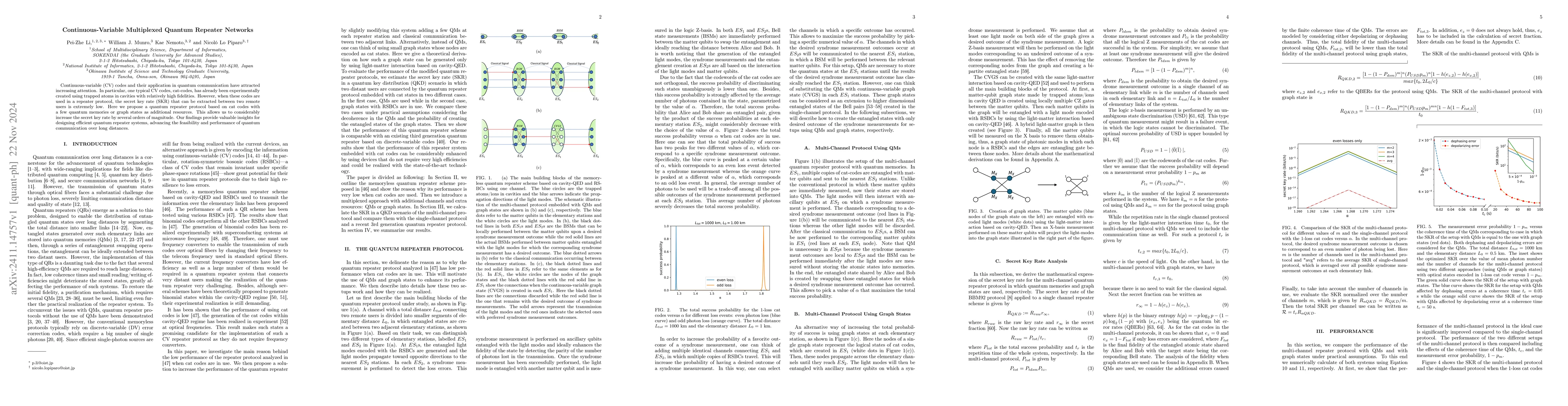 Thumbnail for Continuous-Variable Multiplexed Quantum Repeater Networks