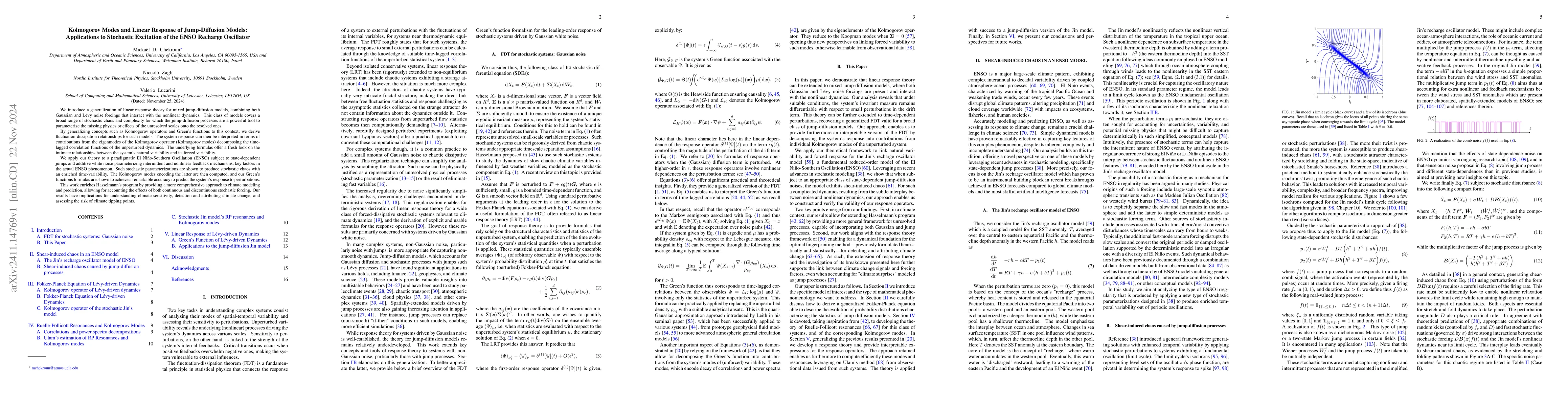 Thumbnail for Kolmogorov Modes and Linear Response of Jump-Diffusion Models:
  Applications to Stochastic Excitation of the ENSO Recharge Oscillator