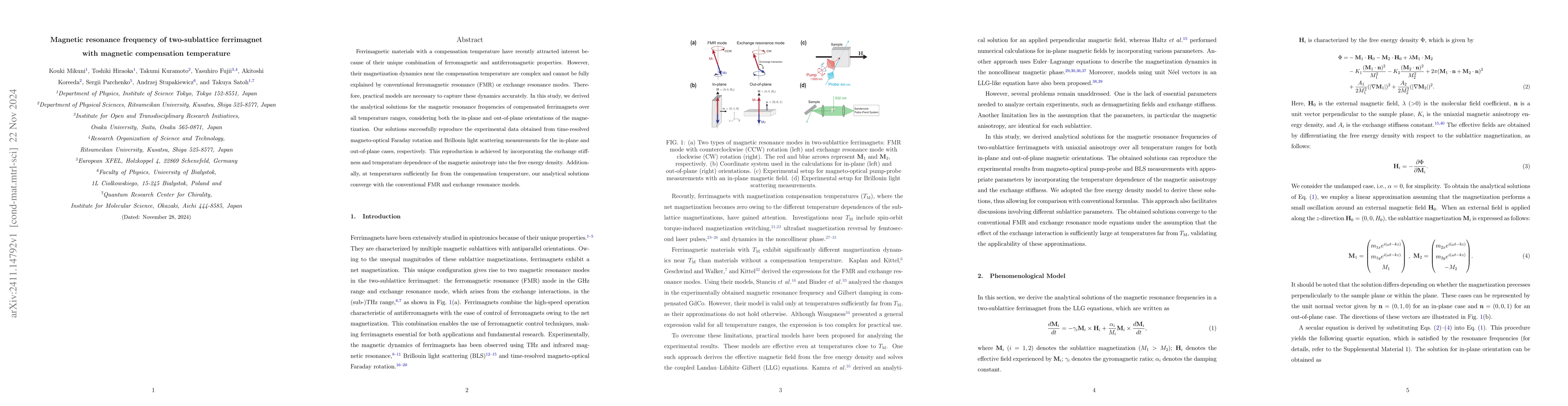 Thumbnail for Magnetic resonance frequency of two-sublattice ferrimagnet with magnetic
  compensation temperature