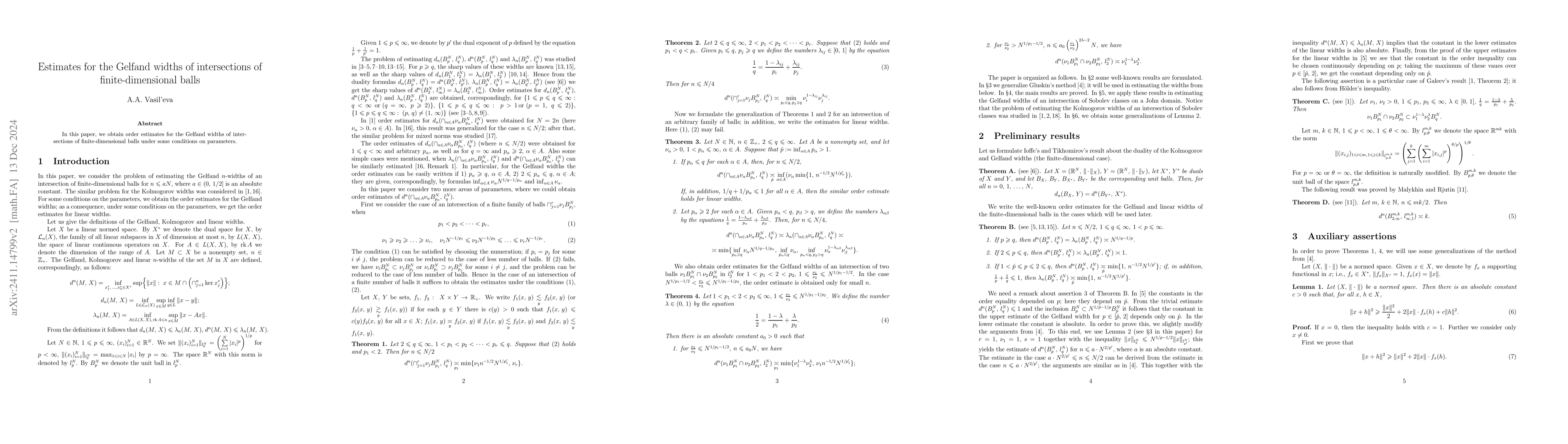 Thumbnail for Estimates for the Gelfand widths of intersections of finite-dimensional
  balls