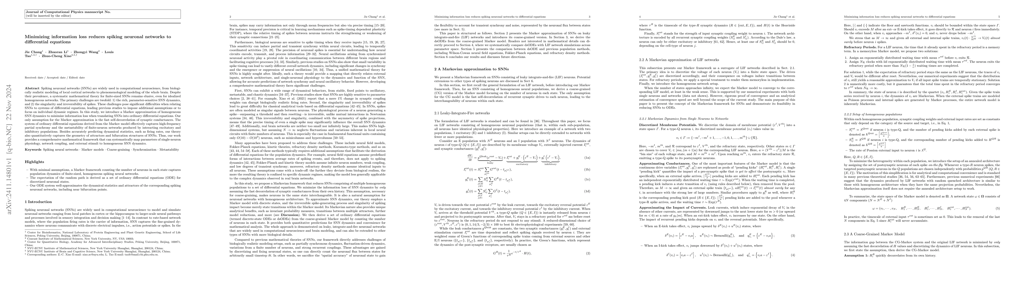 Thumbnail for Minimizing information loss reduces spiking neuronal networks to
  differential equations
