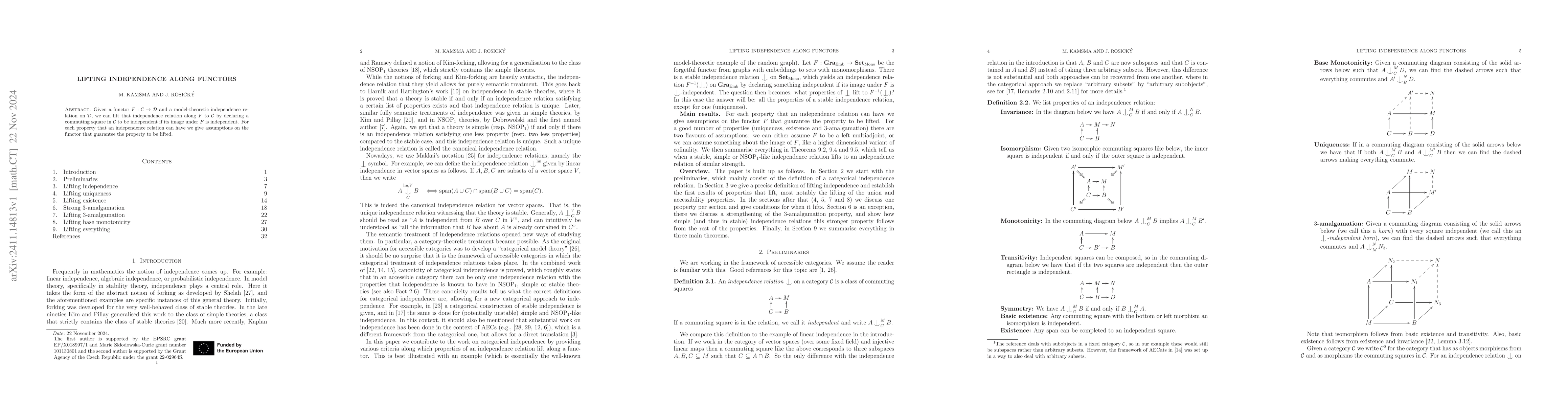 Thumbnail for Lifting independence along functors