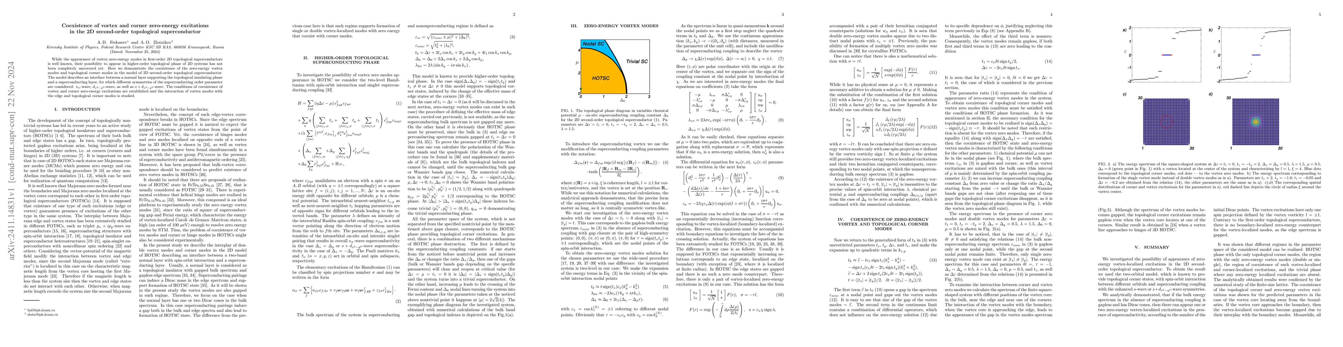 Thumbnail for Coexistence of vortex and corner zero-energy excitations in the 2D
  second-order topological superconductor