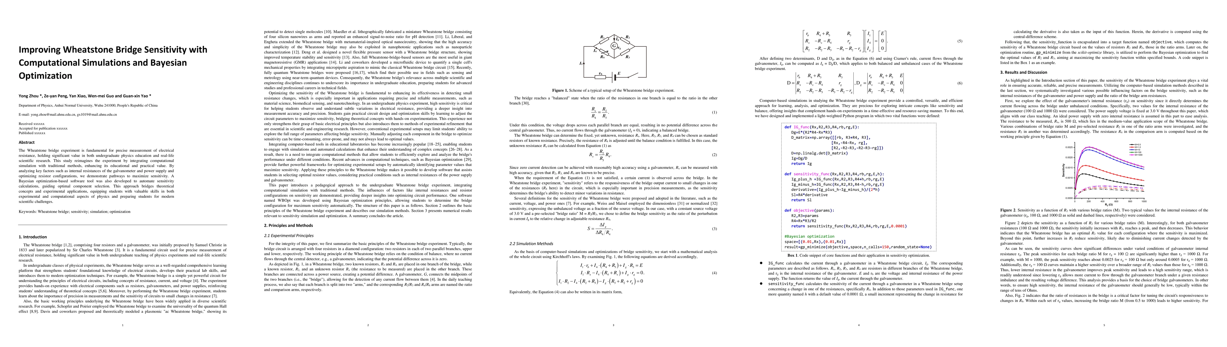 Thumbnail for Improving Wheatstone Bridge Sensitivity with Computational Simulations
  and Bayesian Optimization