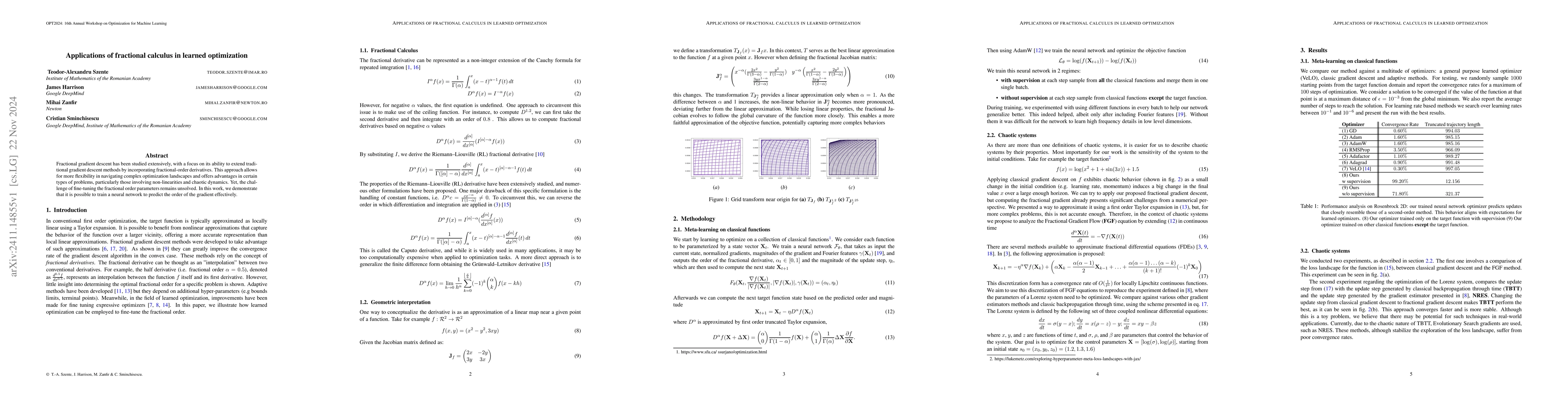 Thumbnail for Applications of fractional calculus in learned optimization