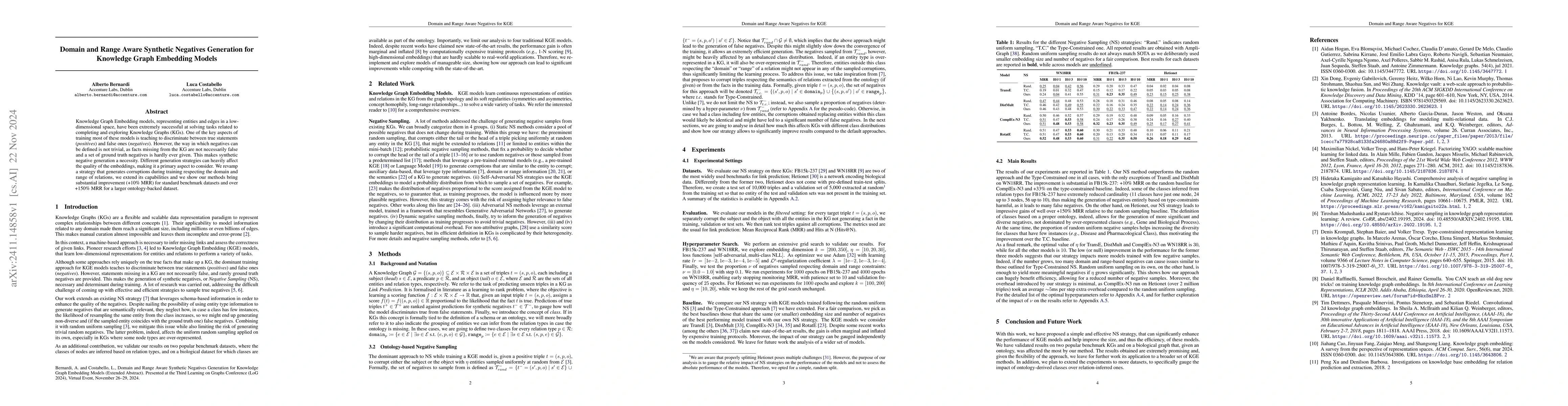Thumbnail for Domain and Range Aware Synthetic Negatives Generation for Knowledge
  Graph Embedding Models
