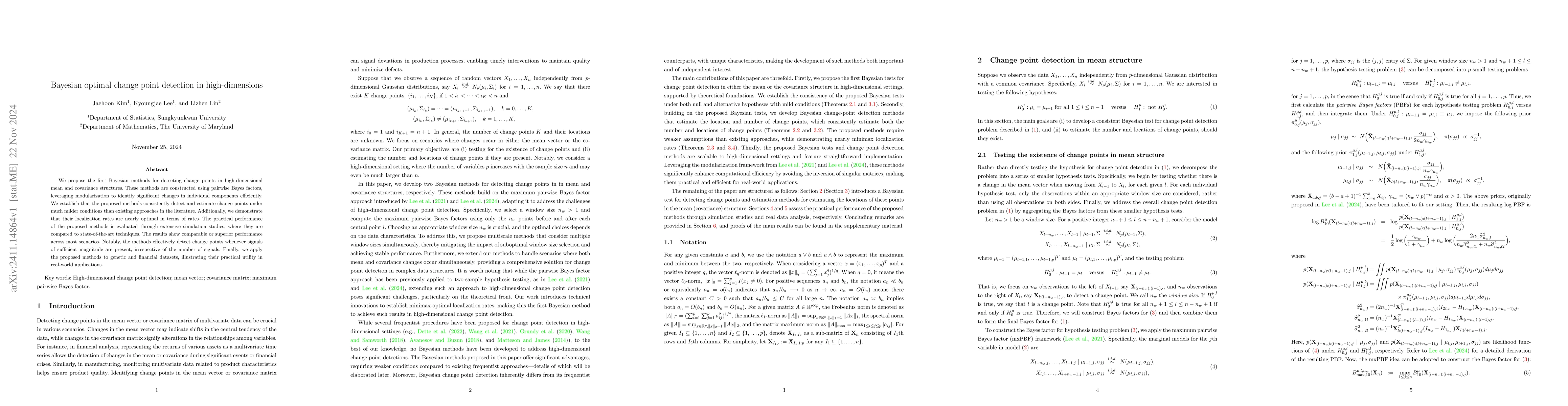Thumbnail for Bayesian optimal change point detection in high-dimensions