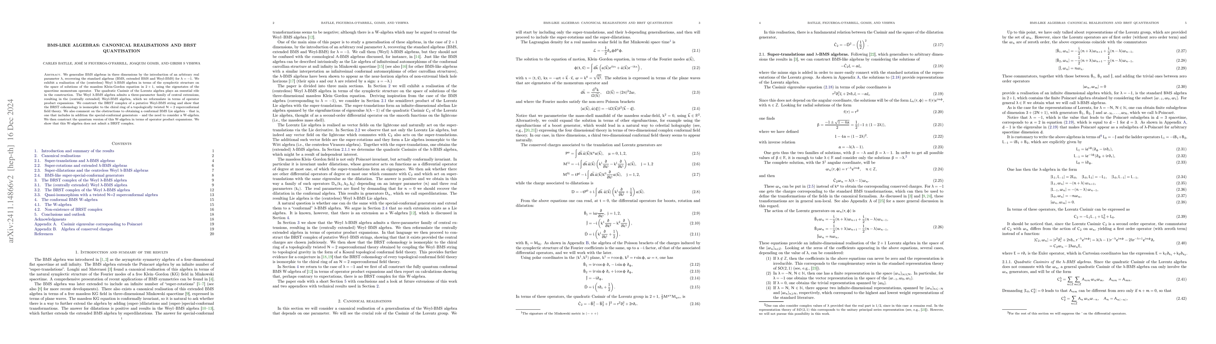 Thumbnail for BMS-like algebras: canonical realisations and BRST quantisation