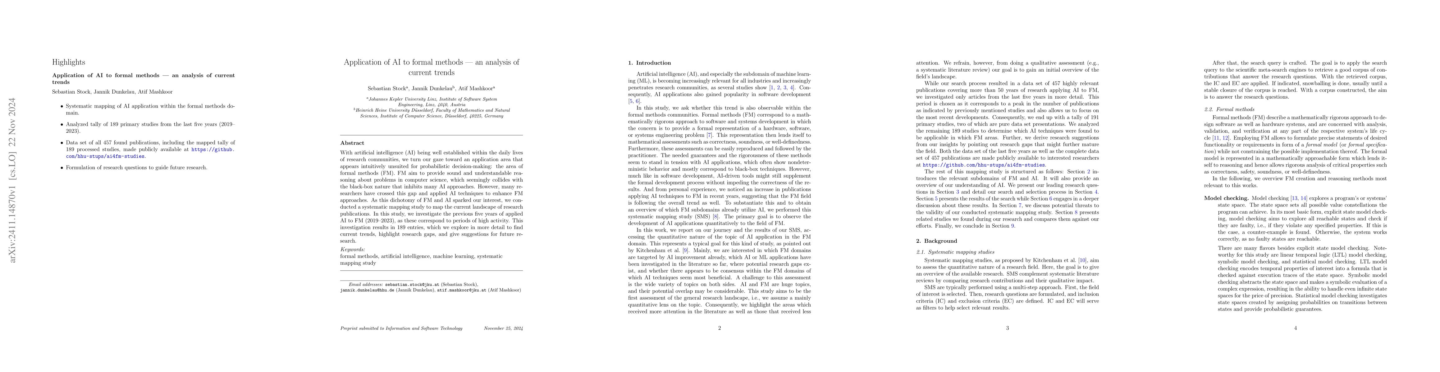 Thumbnail for Application of AI to formal methods -- an analysis of current trends