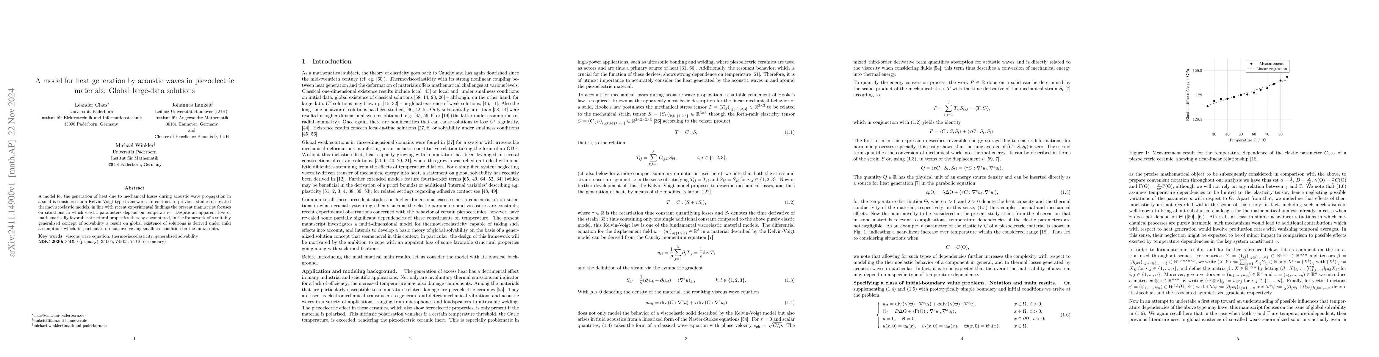 Thumbnail for A model for heat generation by acoustic waves in piezoelectric
  materials: Global large-data solutions
