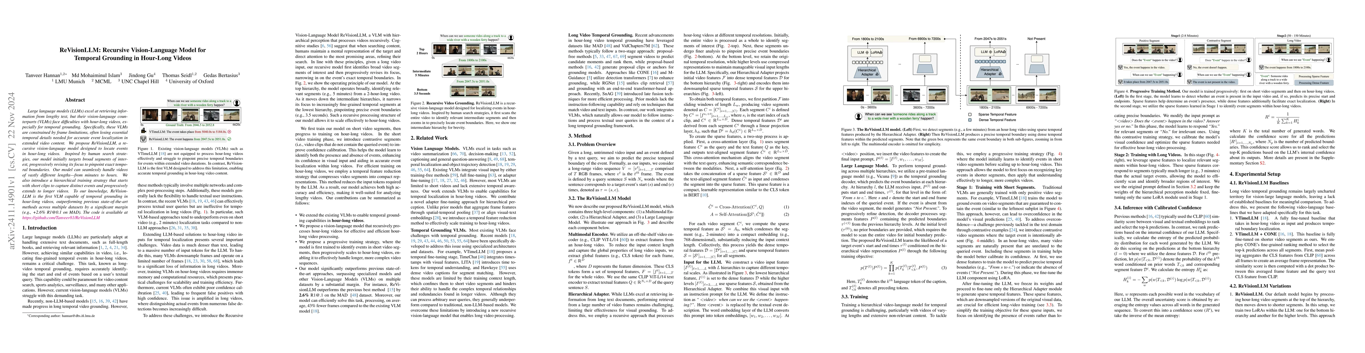 Thumbnail for ReVisionLLM: Recursive Vision-Language Model for Temporal Grounding in
  Hour-Long Videos