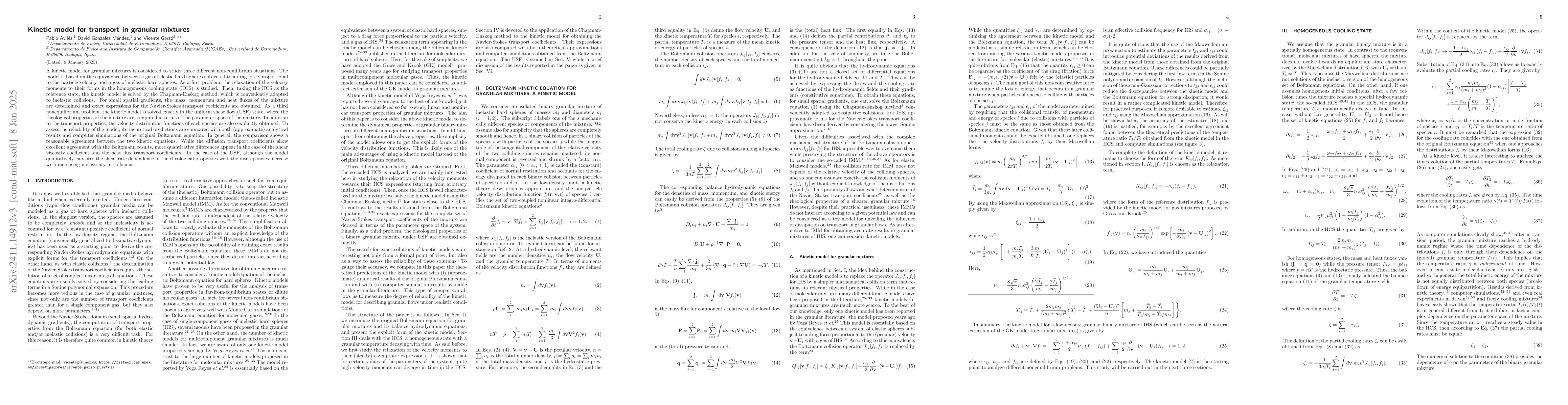 Thumbnail for Kinetic model for transport in granular mixtures