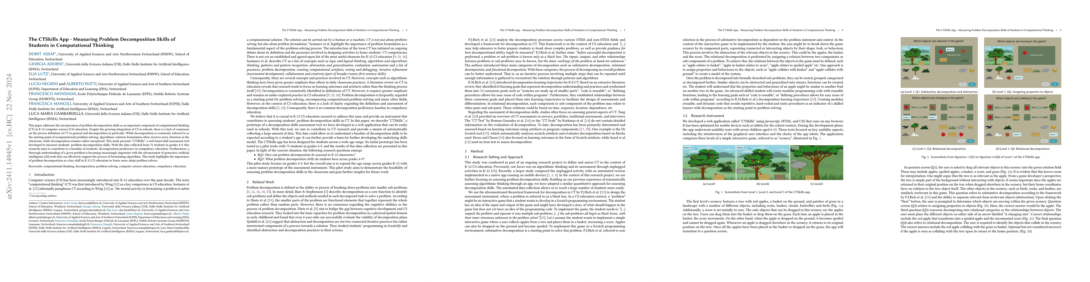 Thumbnail for The CTSkills App -- Measuring Problem Decomposition Skills of Students
  in Computational Thinking