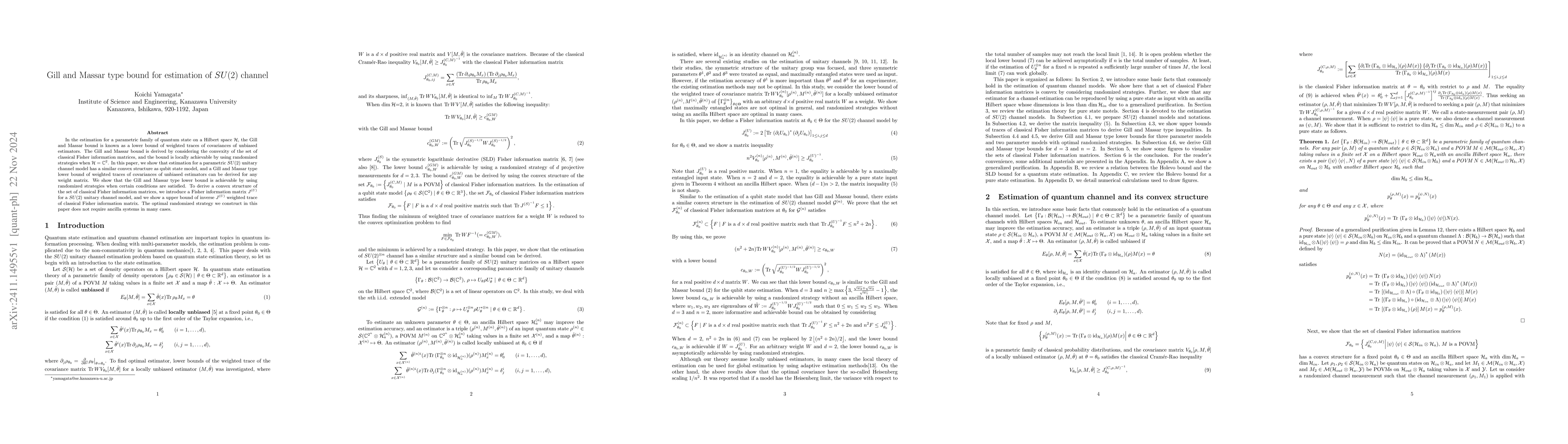 Thumbnail for Gill and Massar type bound for estimation of $SU(2)$ channel