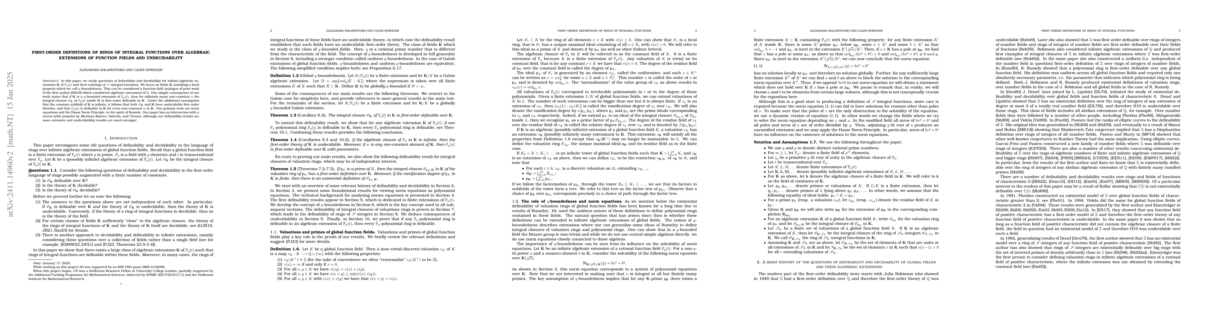 Thumbnail for First-order definitions of rings of integral functions over algebraic
  extensions of function fields and undecidability