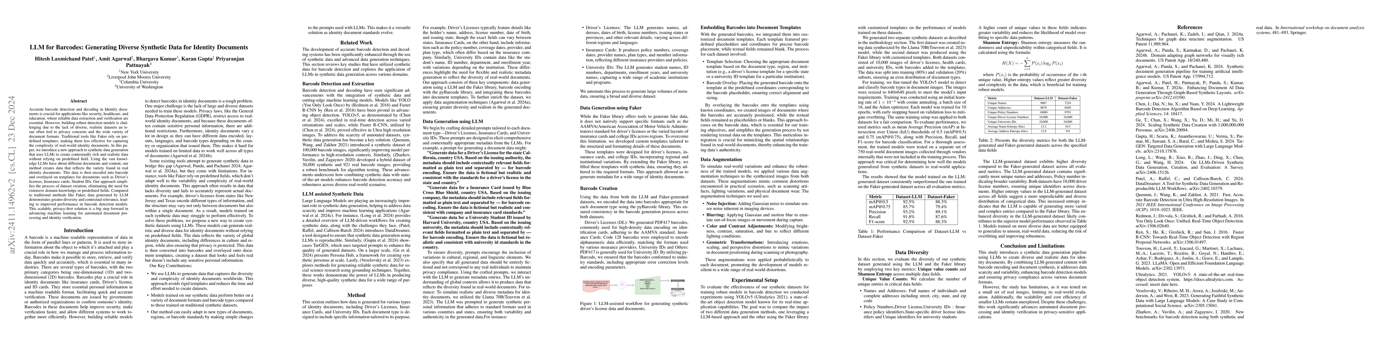 Thumbnail for LLM for Barcodes: Generating Diverse Synthetic Data for Identity
  Documents
