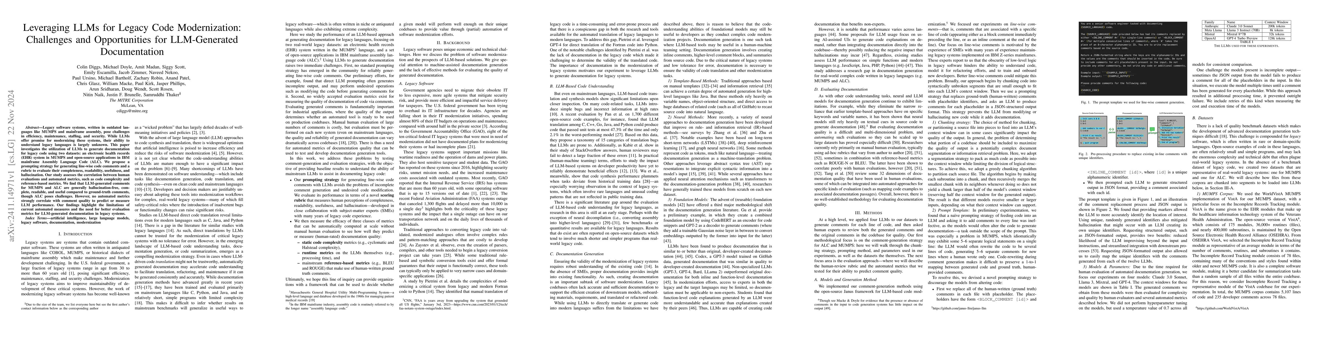 Thumbnail for Leveraging LLMs for Legacy Code Modernization: Challenges and
  Opportunities for LLM-Generated Documentation