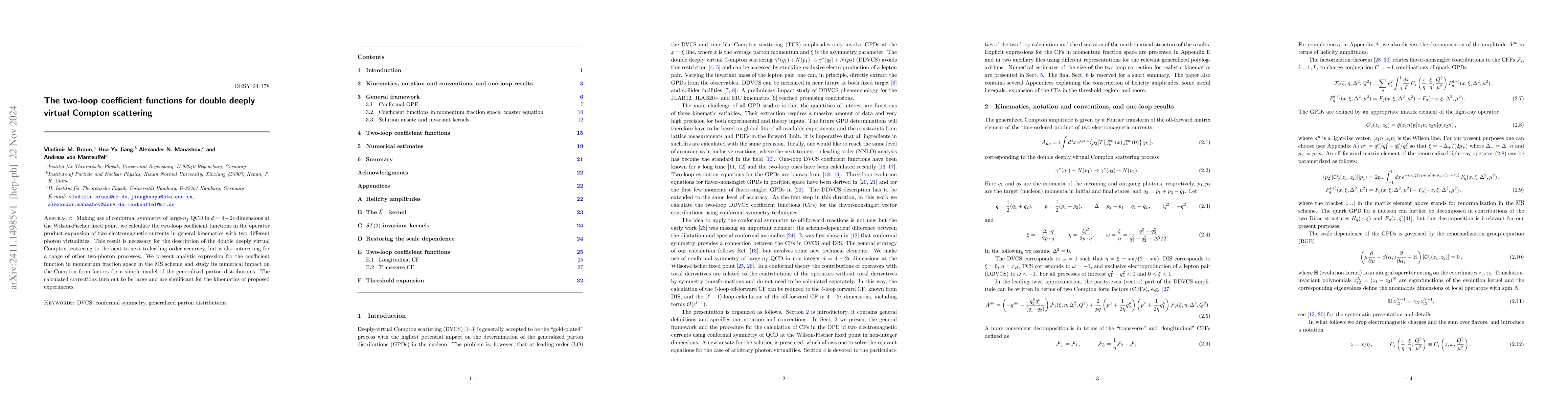 Thumbnail for The two-loop coefficient functions for double deeply virtual Compton
  scattering