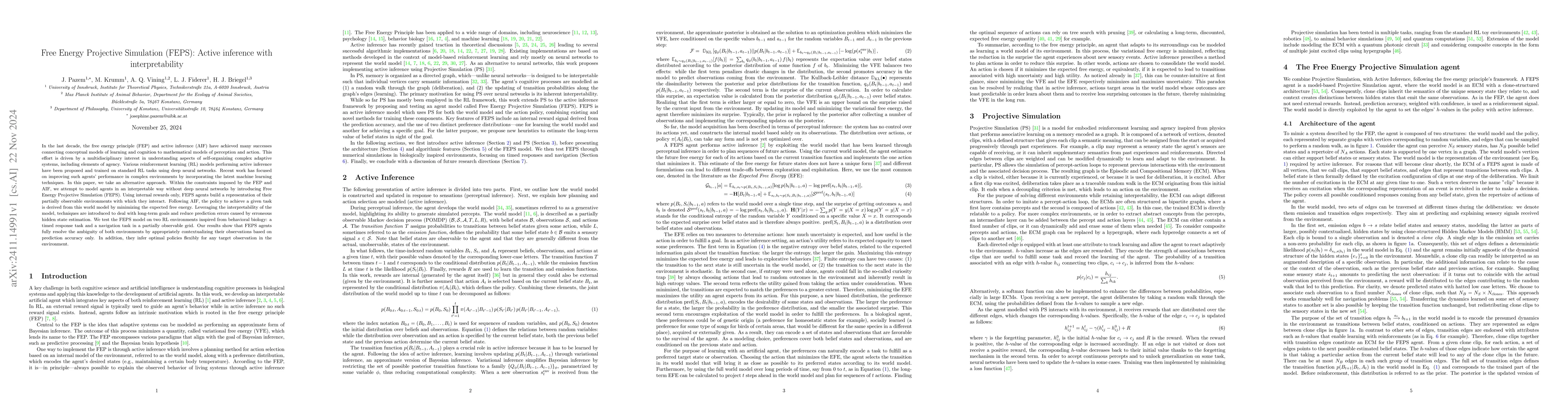 Thumbnail for Free Energy Projective Simulation (FEPS): Active inference with
  interpretability