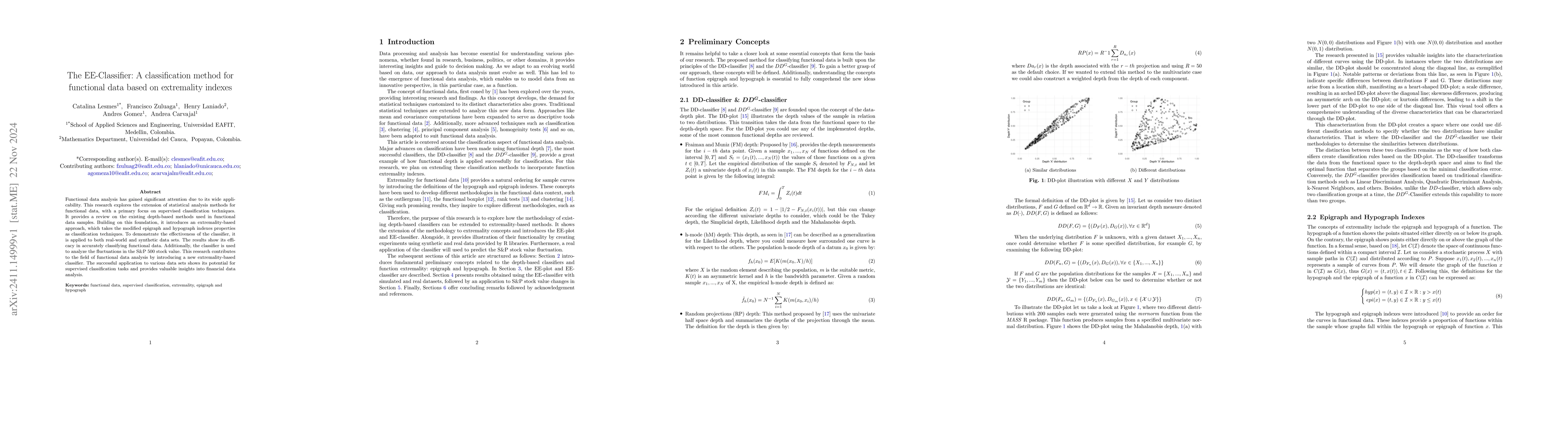 Thumbnail for The EE-Classifier: A classification method for functional data based on
  extremality indexes