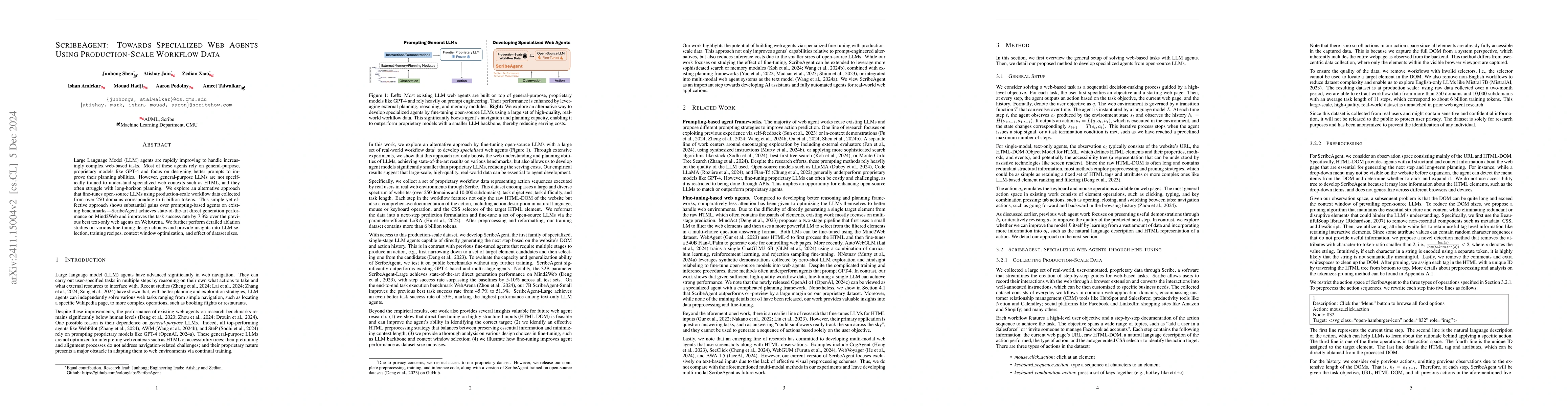Thumbnail for ScribeAgent: Towards Specialized Web Agents Using Production-Scale
  Workflow Data
