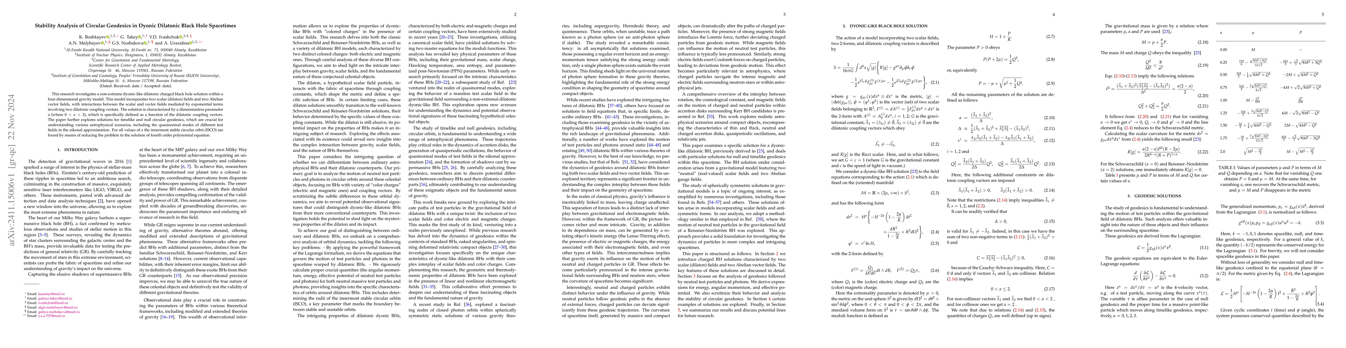 Thumbnail for Stability Analysis of Circular Geodesics in Dyonic Dilatonic Black Hole
  Spacetimes