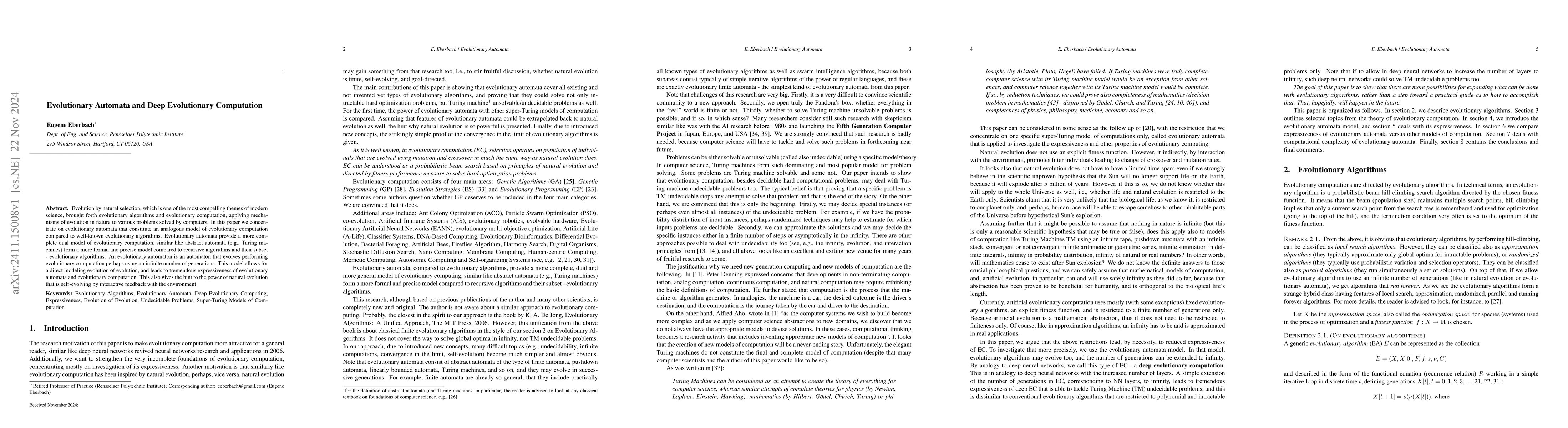 Thumbnail for Evolutionary Automata and Deep Evolutionary Computation