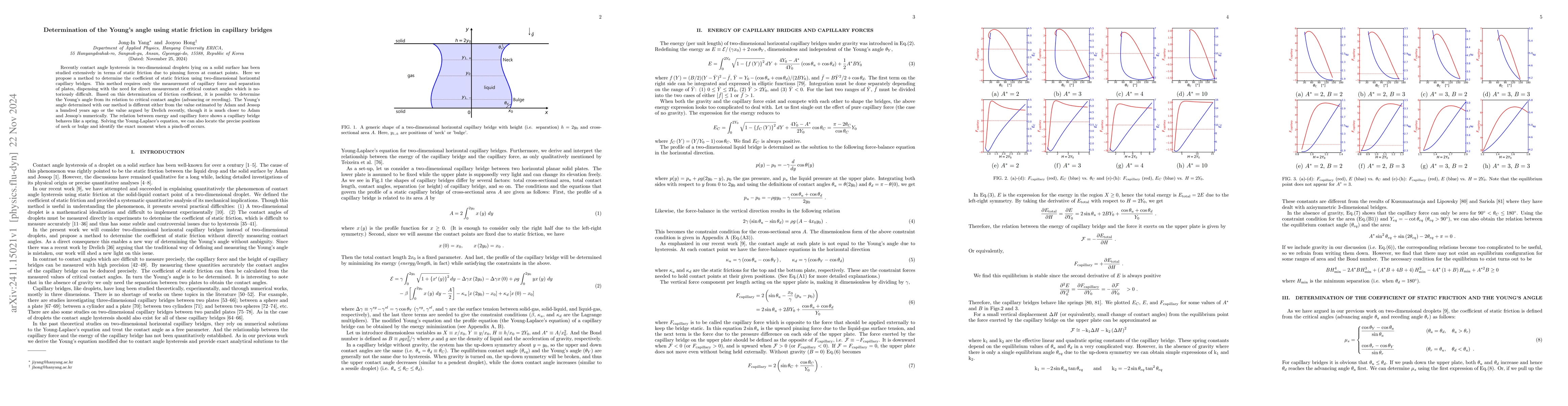 Thumbnail for Determination of the Young's angle using static friction in capillary
  bridges
