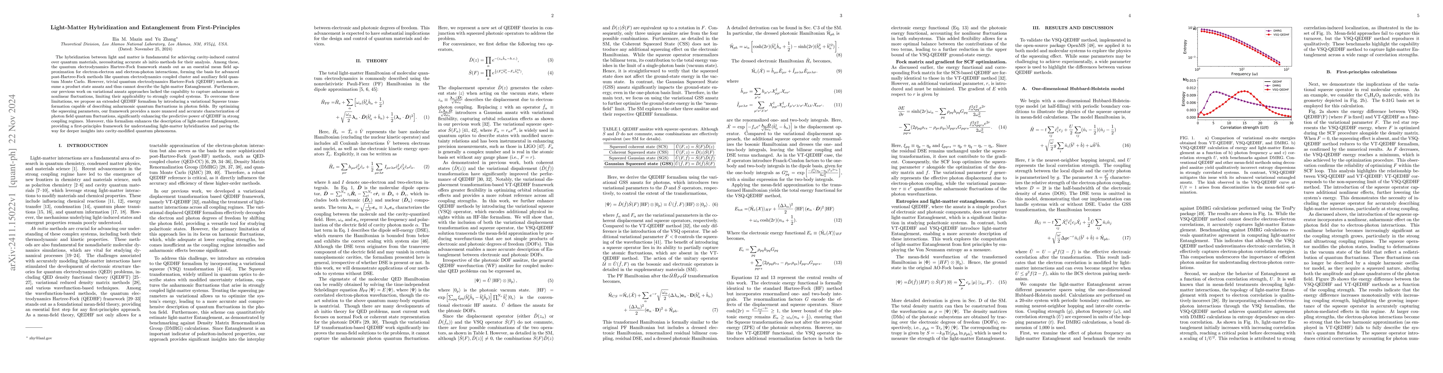 Thumbnail for Light-Matter Hybridization and Entanglement from the First-Principles