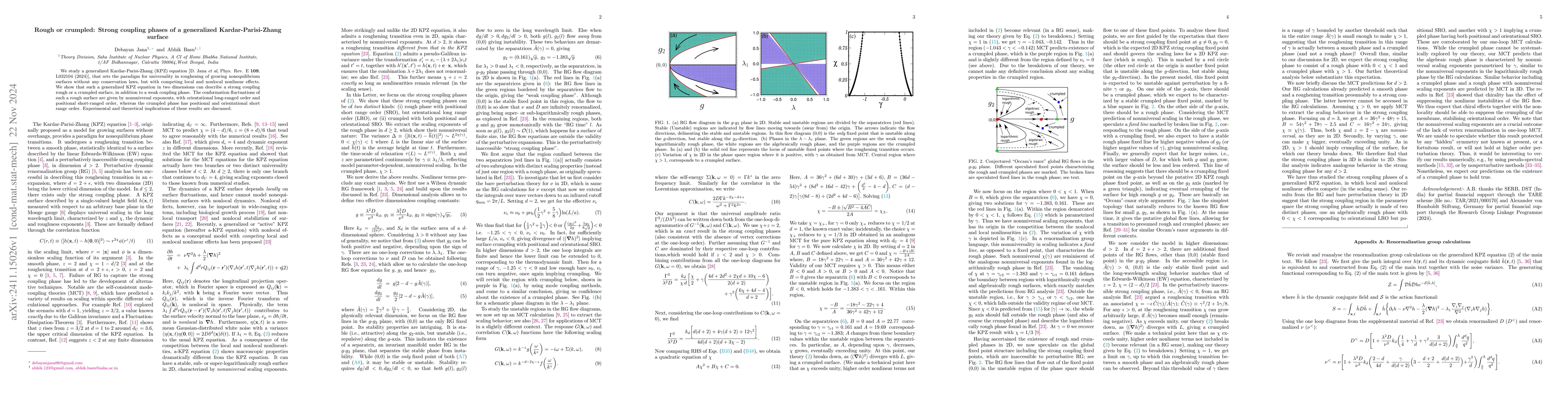 Thumbnail for Rough or crumpled: Strong coupling phases of a generalized
  Kardar-Parisi-Zhang surface