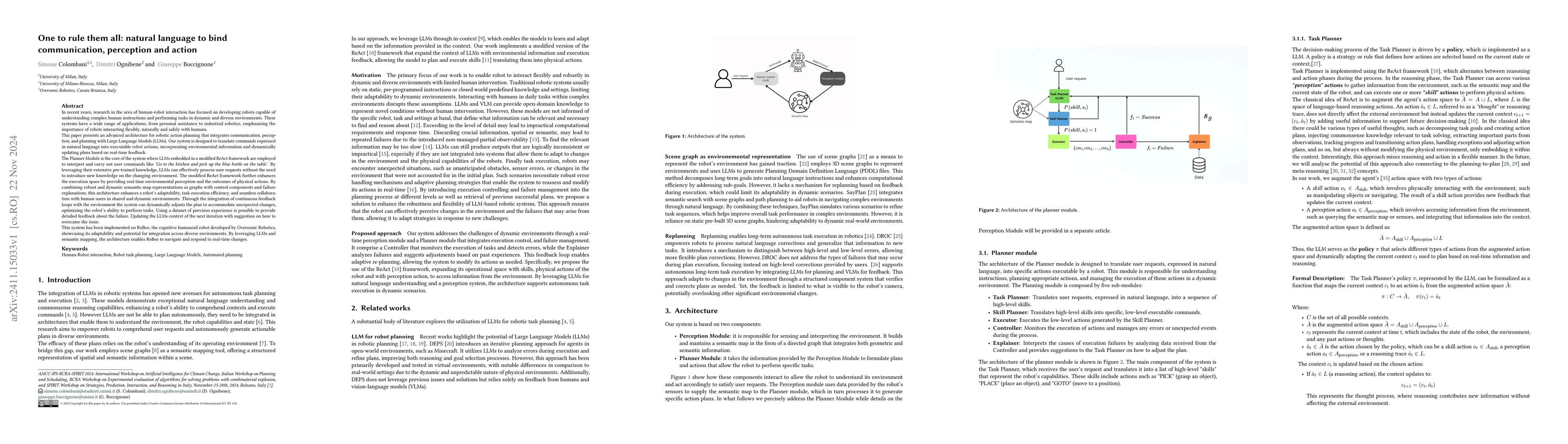 Thumbnail for One to rule them all: natural language to bind communication, perception
  and action